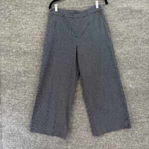 Tribal Jenny Pull On Wide Leg Crop Pants Womens 10 Navy White High Rise Pockets